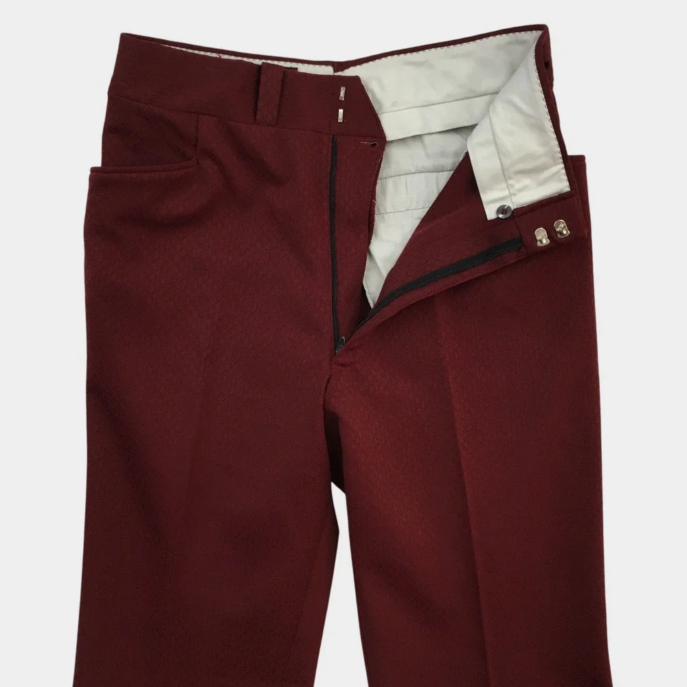 Spyder Mark Mens Vintage Burgundy Textured Flare Leg Disco Dress Pants Size 30